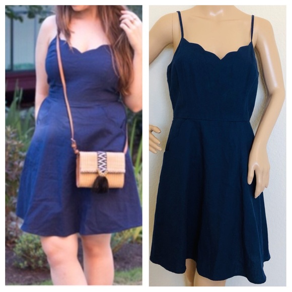 Pixley Dresses & Skirts - Pixley by stitch fix navy scallop dress size m